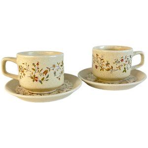 2 Lenox Temperware Merriment Coffee Cup And Saucer Sets Made USA Stoneware VTG